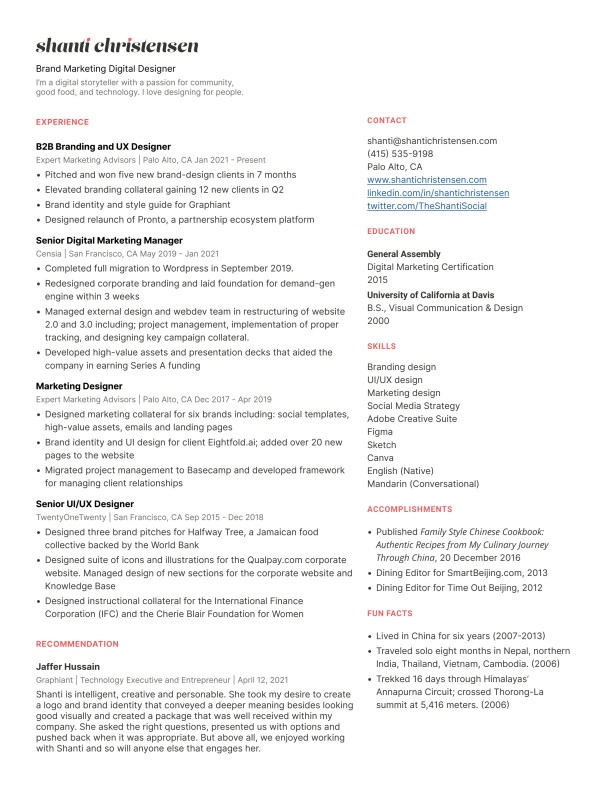 Resume - Shanti Christensen - Brand Marketing Digital Designer