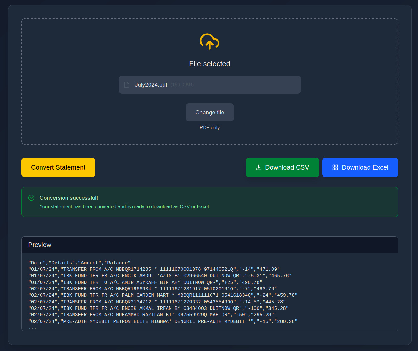 Maybank Bank Statement Converter