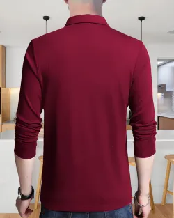 Men's Polo Neck Full Sleeves Solid Red T-Shirt