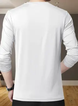 Men's Round Neck Full Sleeves Regular Fit Printed White T-Shirt