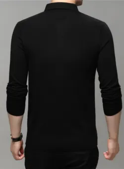 Men's Polo Neck Full Sleeves Solid Black T-Shirt