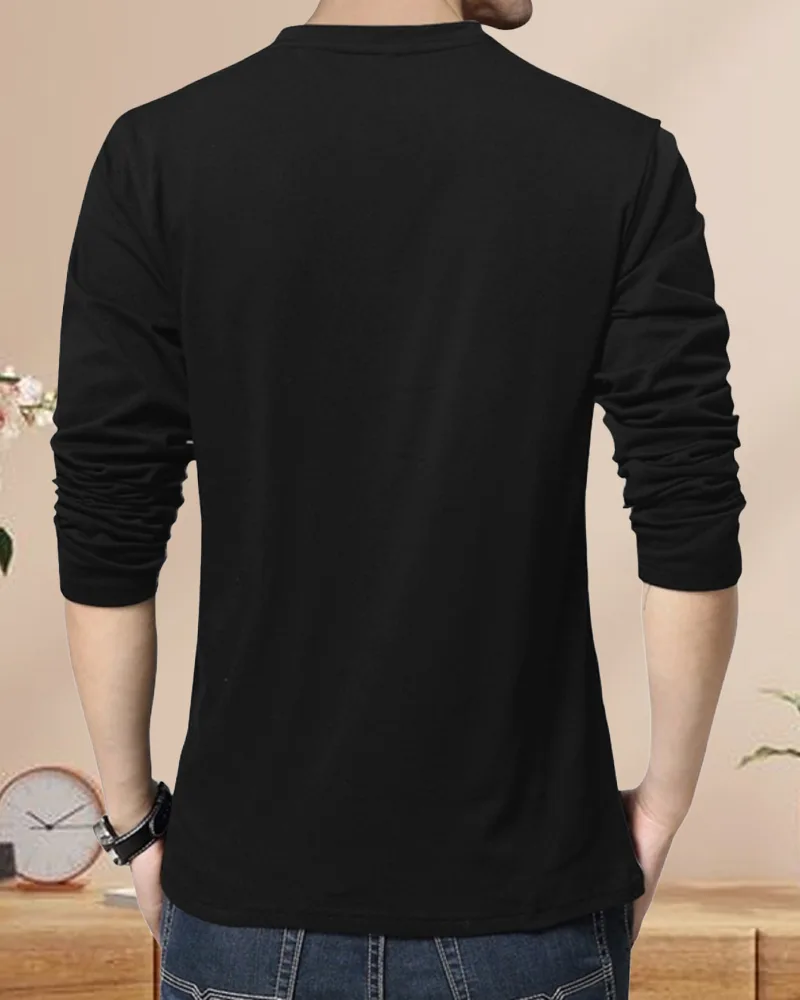 Men's V Neck Full Sleeves Solid Black T-Shirt