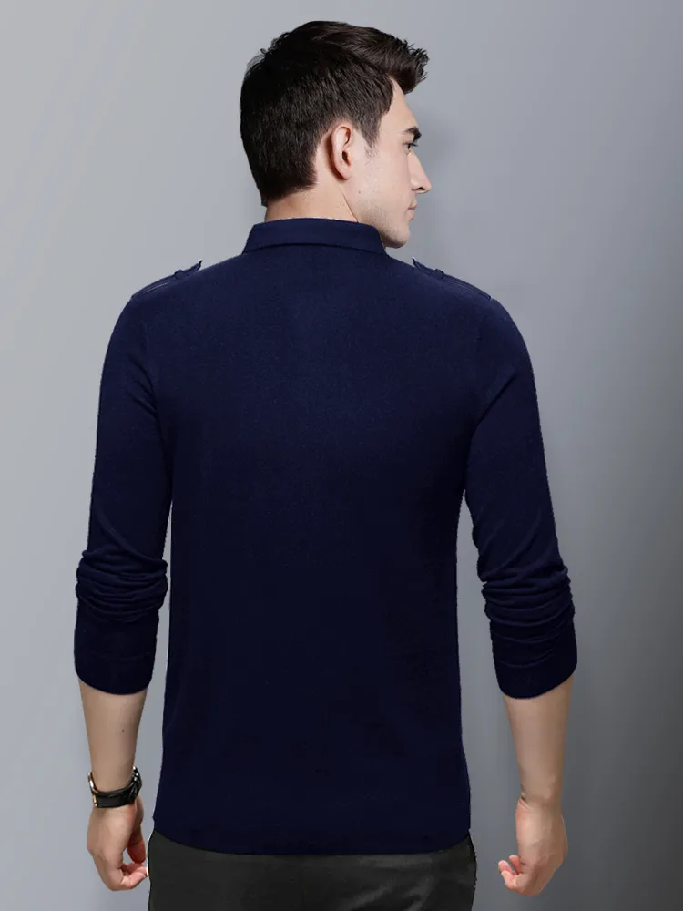 Men's Polo Neck Full Sleeves Solid Navy Blue T-shirt
