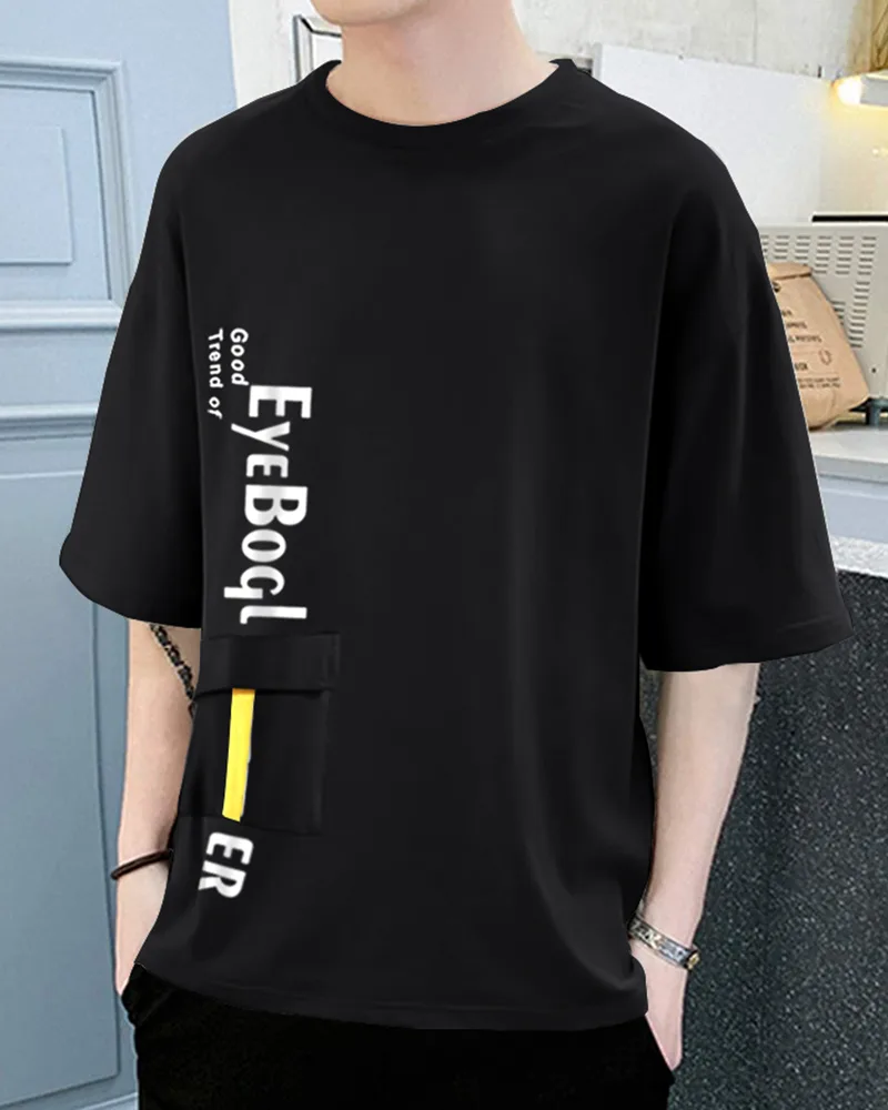 Men's Round Neck Half Sleeves Printed Black T-Shirt