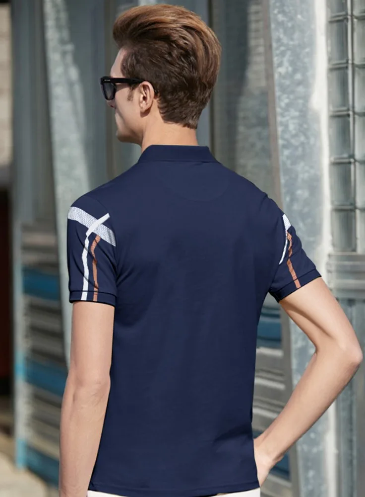 Buy Men Navy Print Polo Neck T-shirt Online - 746234