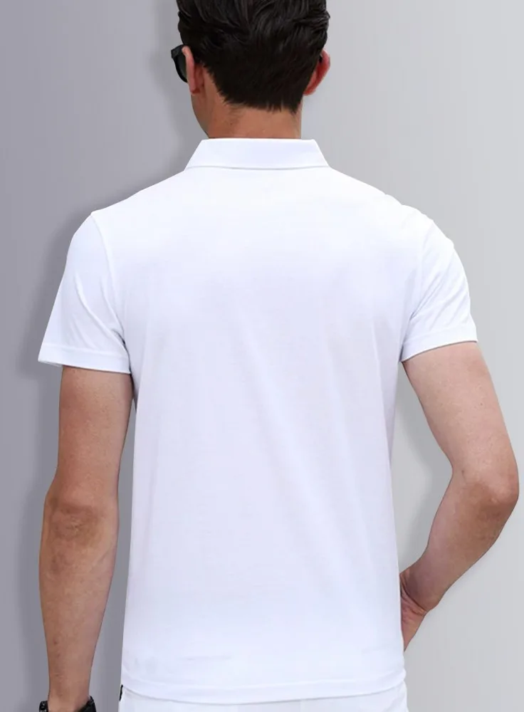 Men White Print Polo Neck T-shirt