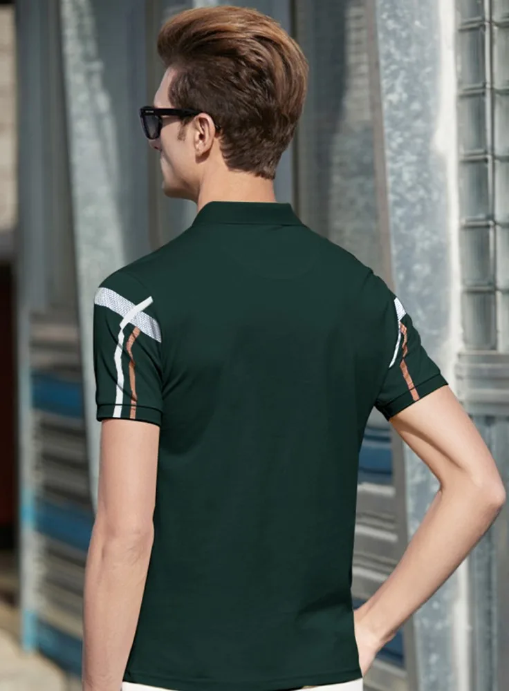 Men Green Solid Polo Neck T-shirt