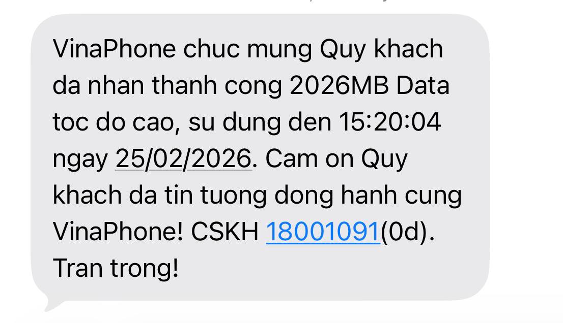 Nhận Data Free - Áp dụng Vinaphone