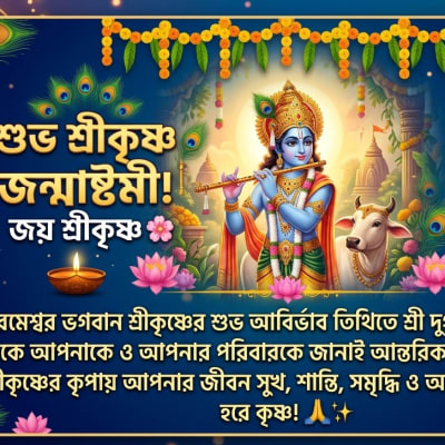 🦚 শুভ শ্রীকৃষ্ণ জন্মাষ্টমী! জয় শ্রীকৃষ্ণ 🌸