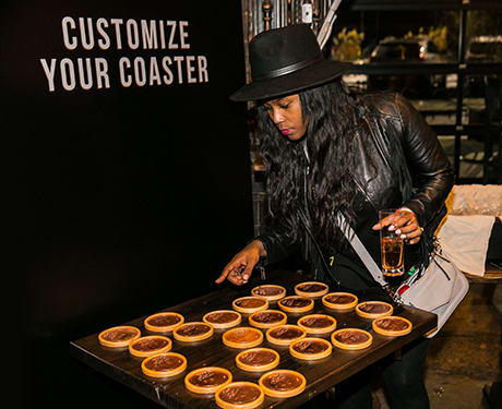 pitch distilled Detroit attendees​ ​were​ ​gifted​ ​custom​ ​copper​ ​coasters​ ​featuring​ ​a​ ​message​ ​of​ ​their​ ​choice​ 
