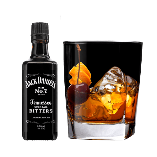 Jack Old Fashioned Cocktail served with orange twist and cherry