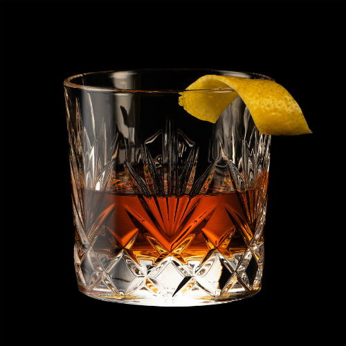 Single Barrel Rye Sazerac Cocktail served with lemon peel