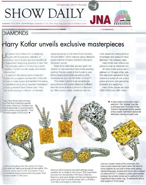 Harry Kotlar jewelry featured on Hong Kong Jewelry & Gem Fair's Show Daily