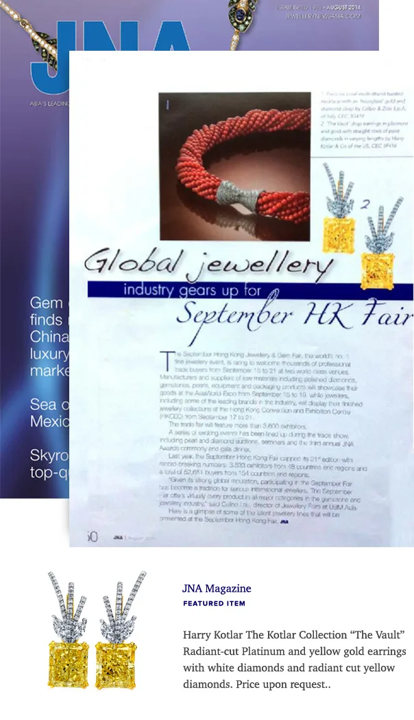 Harry Kotlar jewelry featured on JNA August 2014 issue
