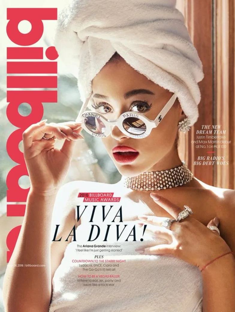 Ariana Grande wore Harry Kotlar diamond vintage earrings in a cover spread for Billboard Magazine.