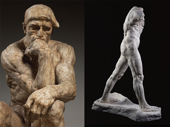 Auguste Rodin, De Denker, 1903, Musée Rodin, Parijs © Musée Rodin (photo Christian Baraja) & Auguste Rodin, The Walking Man, grote versie, 1907, Musée Rodin, Parijs © Musée Rodin