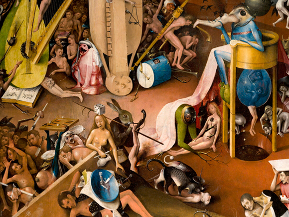 Jheronimus Bosch, Tuin der Lusten (detail rechter zijpaneel), 1480-1490, Museo del Prado, Madrid