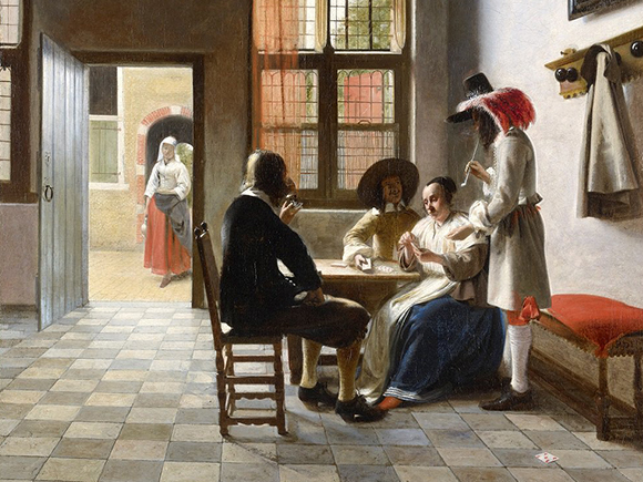 Pieter de Hooch, Kaartspelers in een zonovergoten ruimte (detail), 1658, Royal Collection Trust / © Her Majesty Queen Elizabeth II_groot