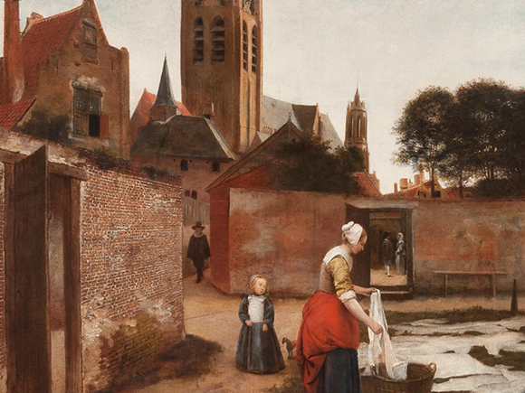 Pieter de Hooch  Vrouw en kind bij een bleekveld in Delft, 1657 - 1659.  © Rothschild Collectie (Waddesdon)_groot