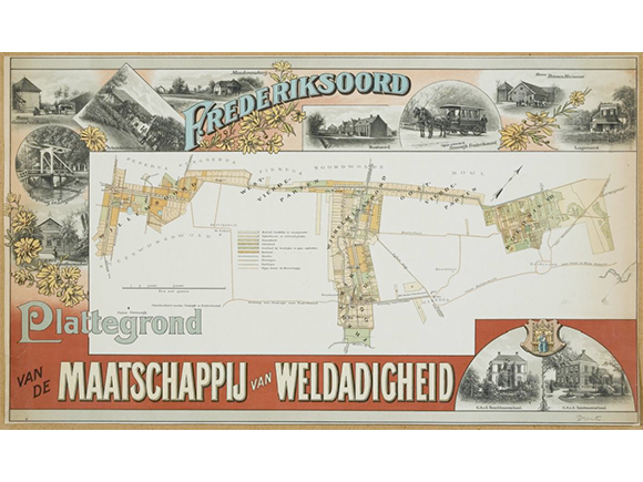 Plattegrond Maatschappij van Weldadigheid in de tweede helft van de 19e eeuw: Willemsoord, Frederiksoord, Wilhelminaoord en kolonie VII (wikipedia)_groot