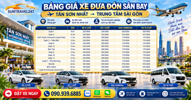 Bảng giá đưa đón sân bay TSN → TP.HCM