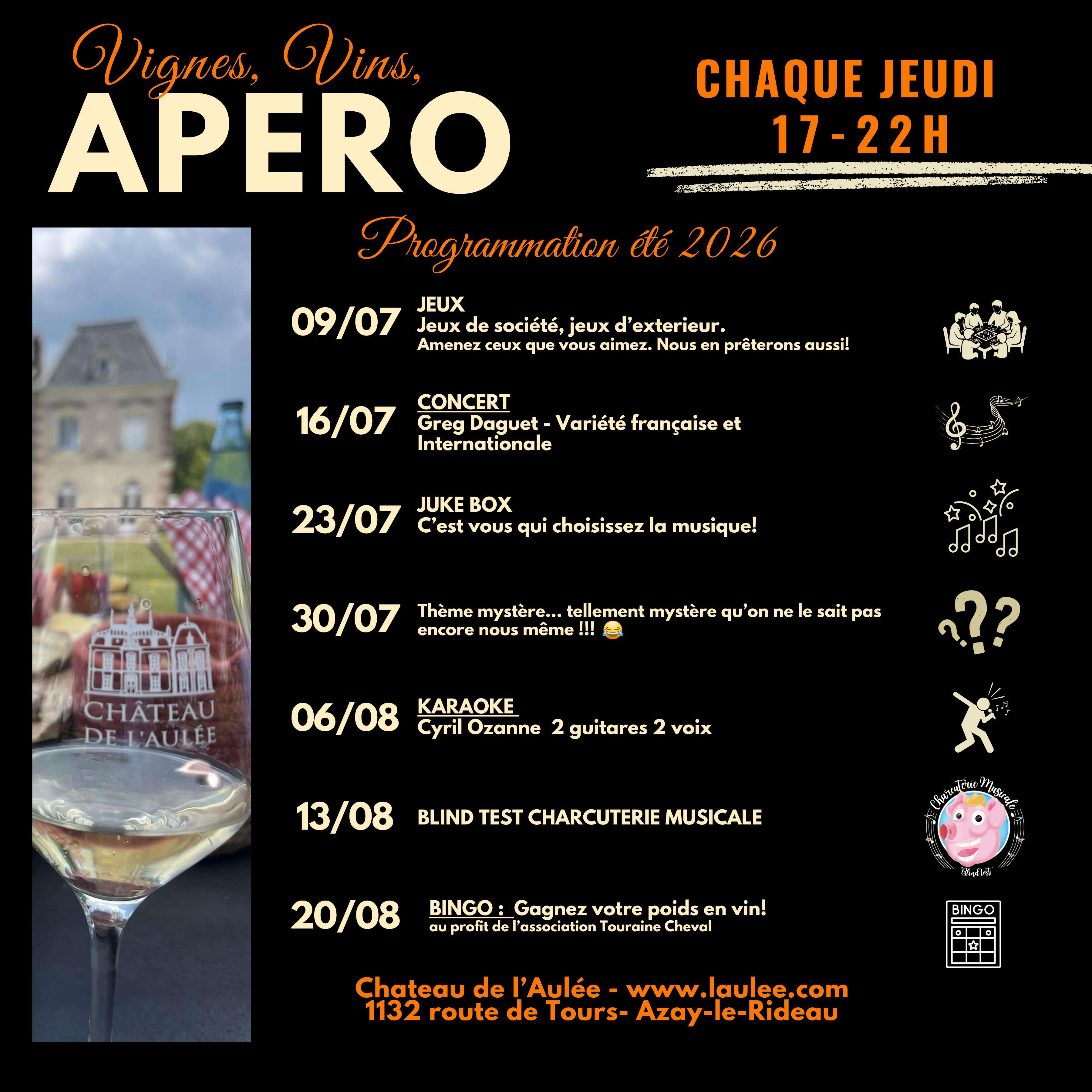 Vignes vins apéro au Château de l'Aulée