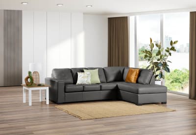DIAMOND Leather-Look Right-Hand Facing Corner Chaise with Sofa Bed