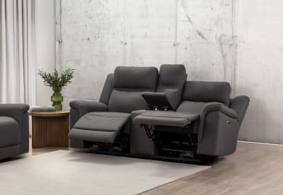 WOLFGANG FABRIC 2 Seater Sofa with 2 Inbuilt Electric Recliners and Console