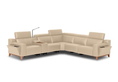 GAGE LEATHER Corner Lounge with 2 Inbuilt Electric Recliners