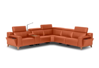 GAGE LEATHER Corner Lounge with 2 Inbuilt Electric Recliners