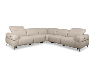SERAFINI LEATHER Corner Lounge with 2 Inbuilt Electric Recliners