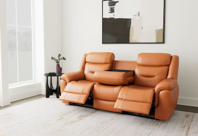 BRAYLON LEATHER 3 Seater Electric Recliner and Drop Down Table