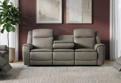 GLUSMAN LEATHER 3 Seater Sofa Electric Recliner with Drop-Down Table