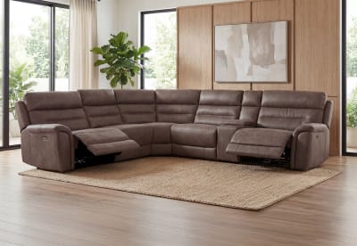 FOXTON FABRIC 5 Seater Corner Lounge Electric Recliners and Console
