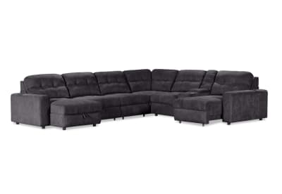 BEVERLY FABRIC 6 Seater Corner Lounge with 3 Electric Slide-out Recliners and LHF Chaise