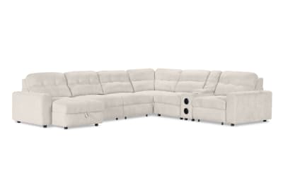 BEVERLY FABRIC 6 Seater Corner Lounge with 3 Electric Slide-out Recliners and LHF Chaise
