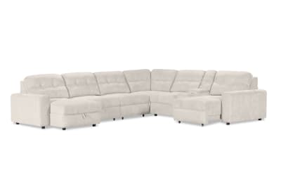 BEVERLY FABRIC 6 Seater Corner Lounge with 3 Electric Slide-out Recliners and LHF Chaise