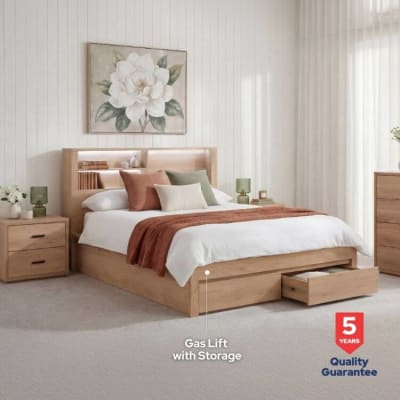 COLWYN BAY Queen Gas Lift Bed with 2 Drawers