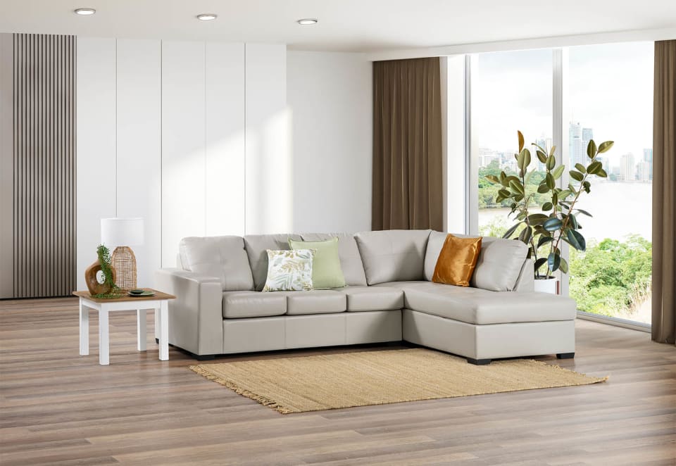 DIAMOND Leather-Look Right-Hand Facing Corner Chaise with Sofa Bed