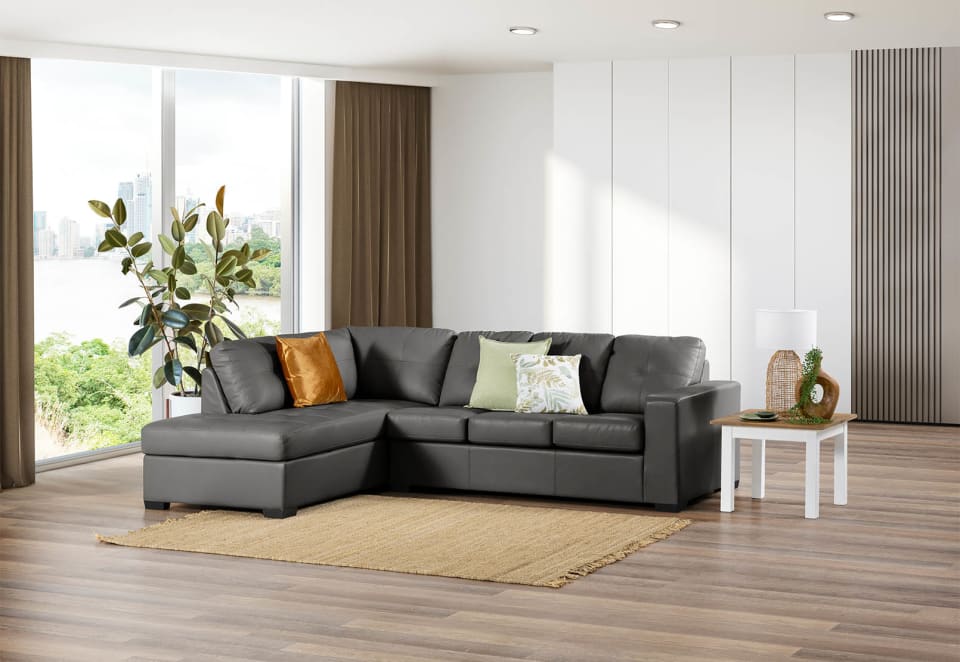 DIAMOND Leather-Look Left-Hand Facing Corner Chaise with Sofa Bed