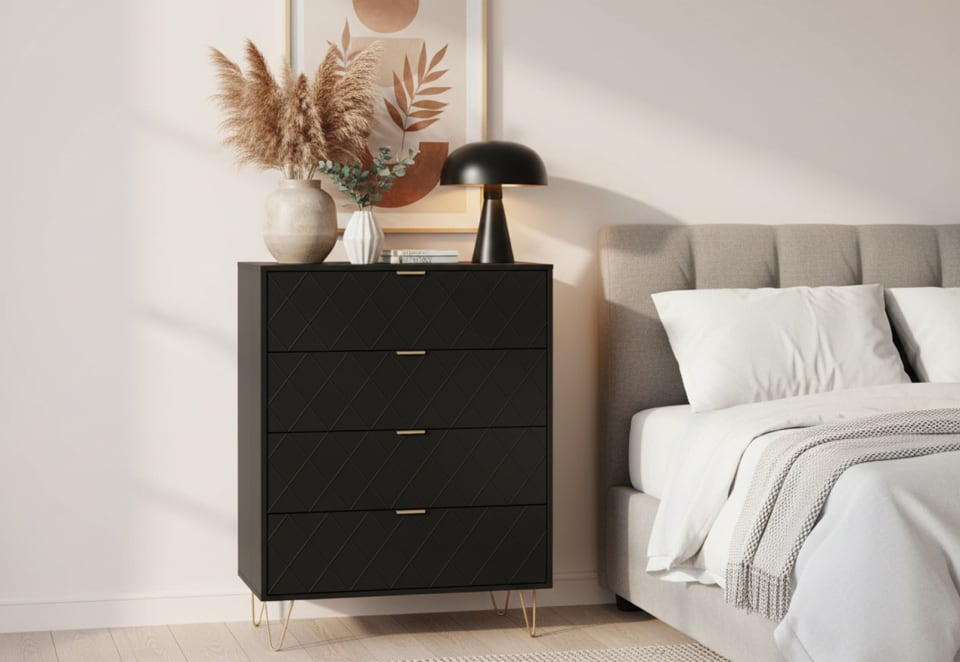 DORSEY Black 4 Drawer Wide Tall Chest