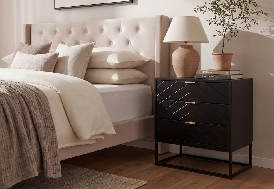HARDING Black 3 Drawer Bedside