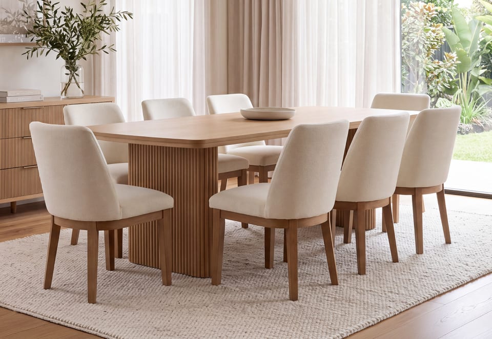 MIRAN 9 Piece 2100 Dining Suite with Cora Chairs