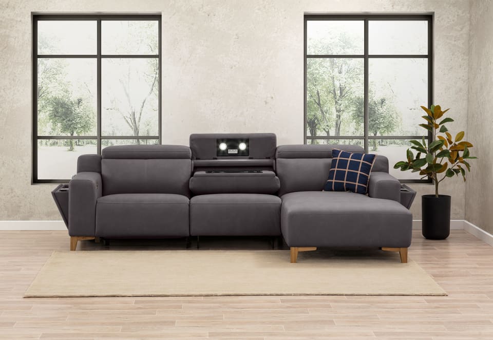 GAGE FABRIC 3 Seater Sofa with Electric Recliner and RHF Chaise