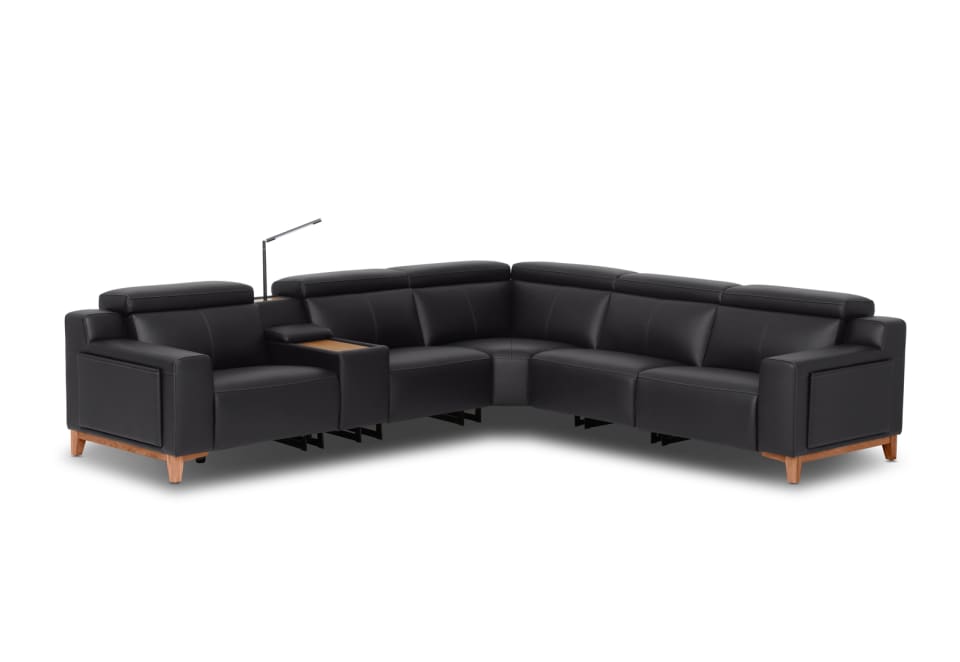GAGE LEATHER Corner Lounge with 2 Inbuilt Electric Recliners