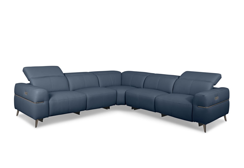 SERAFINI LEATHER Corner Lounge with 2 Inbuilt Electric Recliners