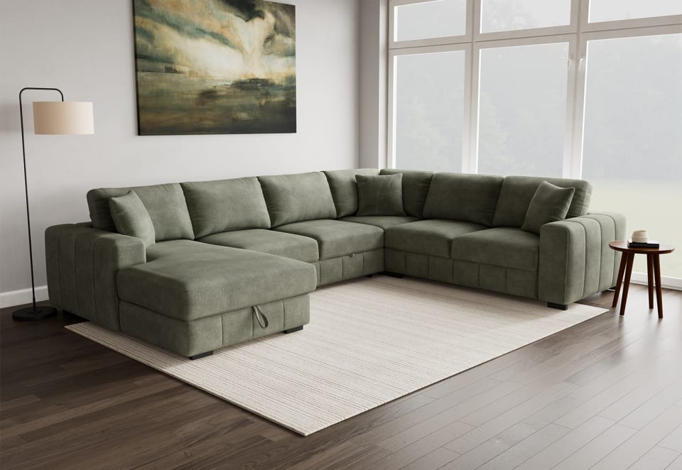ANWEN FABRIC LHF Corner Chaise with Storage and Sofa Bed