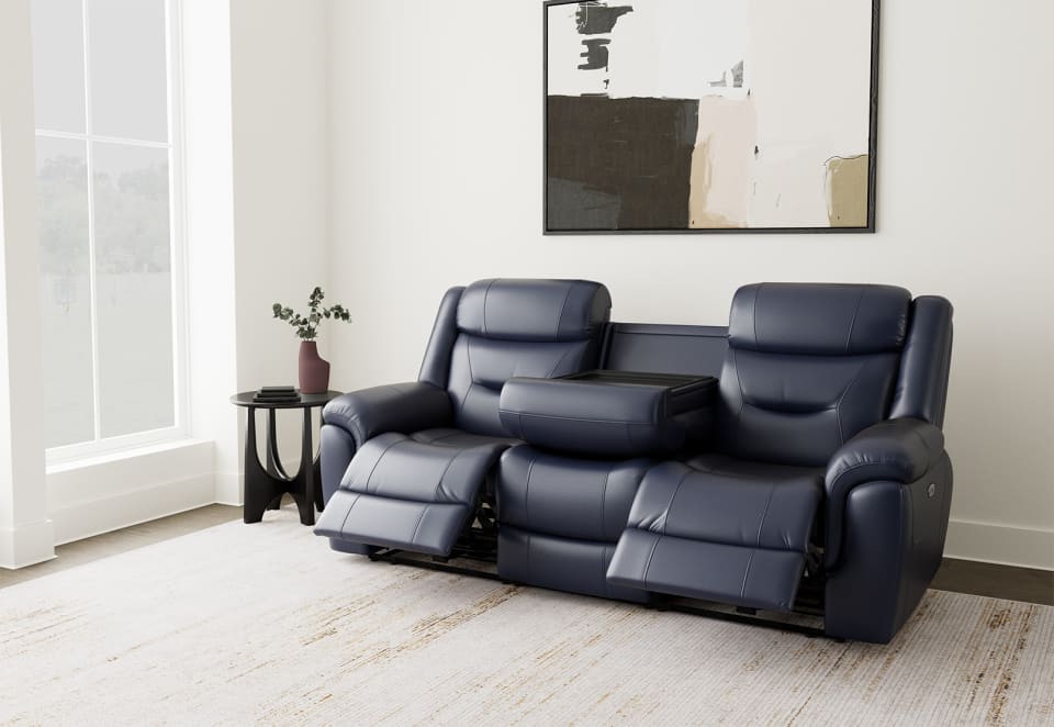 BRAYLON LEATHER 3 Seater Electric Recliner and Drop Down Table