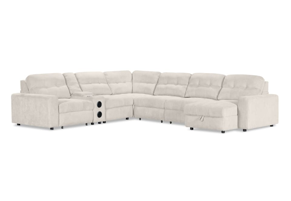 BEVERLY FABRIC 6S Corner with 3 Electric Slide-out Recliners & RHF Chaise