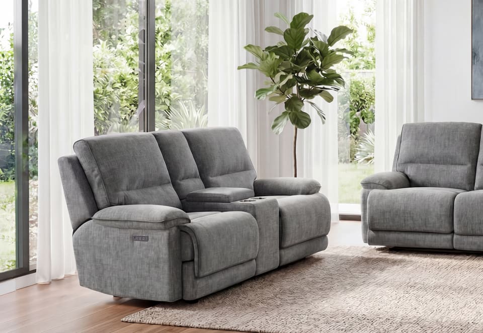 BOSTROM FABRIC 2 Seater Dual Electric Recliners & Console